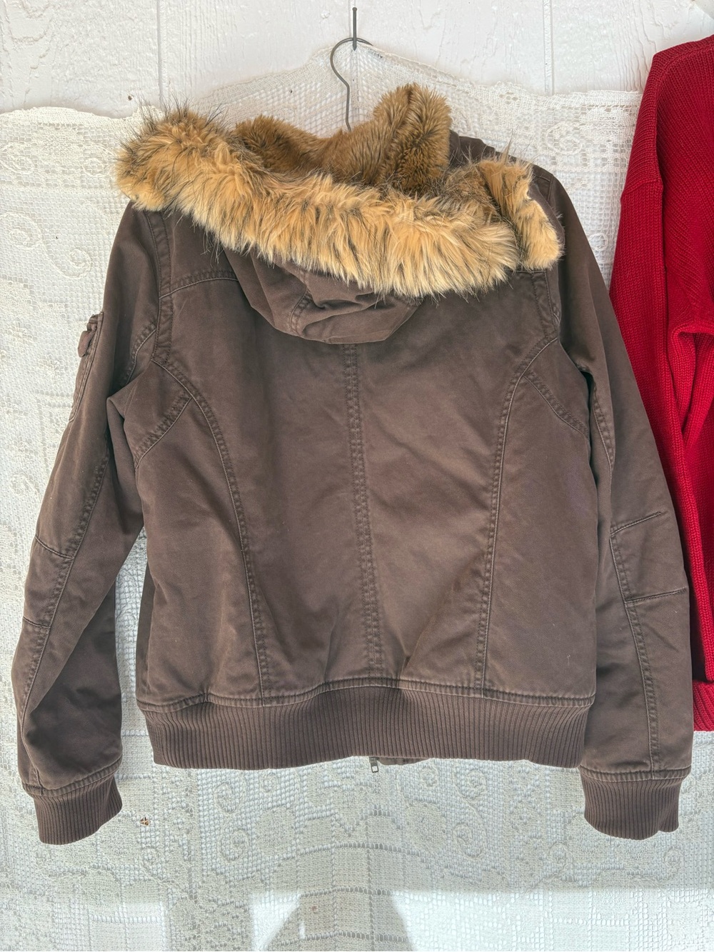 Y2K Brown Faux-Fur Lined Hooded Jacket Old Navy Large fits smaller - Picture 7 of 16